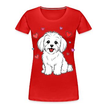 Malteser_Hund_sitzend_Herz_weiss - Frauen Premium Bio T-Shirt - Rot - Vorne - Mia (176cm)