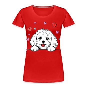 Malteser_Hund_mit_Pfoten_Herz_weiss - Frauen Premium Bio T-Shirt - Rot - Vorne - Mia (176cm)