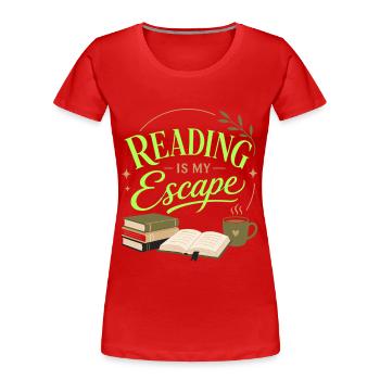 Book Fan Literature Lover Reading Motif - Women's Premium Organic T-Shirt - red - Front - Mia (176cm)