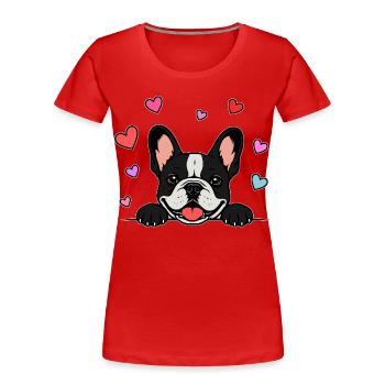 Französische_Bulldogge_Pfoten_mit_Herz_schwarz - Women's Premium Organic T-Shirt - red - Front - Mia (176cm)