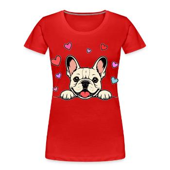 Französische_Bulldogge_Pfoten_mit_Herz_beige - Women's Premium Organic T-Shirt - red - Front - Mia (176cm)