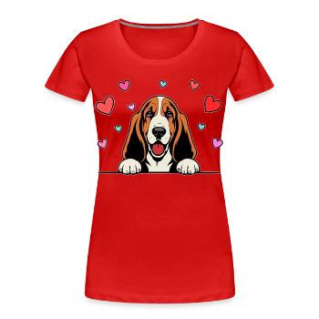 Basset Hound_Hund_mit_Pfoten_Herz_farbig - Women's Premium Organic T-Shirt - red - Front - Mia (176cm)