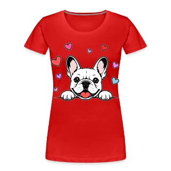 Französische_Bulldogge_Pfoten_mit_Herz_weiss - T-shirt bio Premium Femme - rouge - Devant - Mia (176cm)