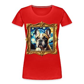 Nuit étoilée du bouledogue français - T-shirt bio Premium Femme - rouge - Devant - Mia (176cm)