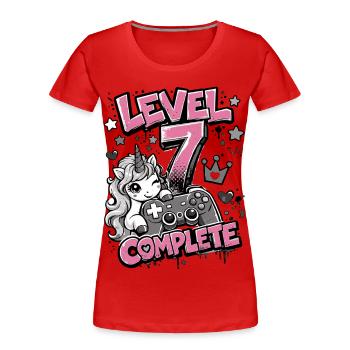 Level 7 Completed - Unicorn Controller - Women's Premium Organic T-Shirt - red - Front - Mia (176cm)