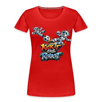 Fussballroboter im Duell um den Ball - Frauen Premium Bio T-Shirt - Rot - Vorne - Mia (176cm)