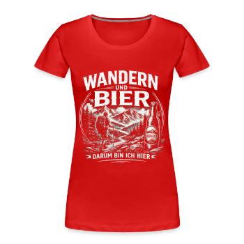 Wandern und Bier Berg Abenteuer - Frauen Premium Bio T-Shirt - Rot - Vorne - Mia (176cm)
