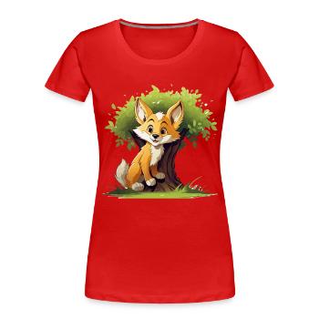 Cheerful fox in forest tree - Women's Premium Organic T-Shirt - red - Front - Mia (176cm)