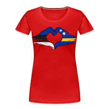 Estonia Curacao flag hands heart shape used - Women's Premium Organic T-Shirt - red - Front - Mia (176cm)