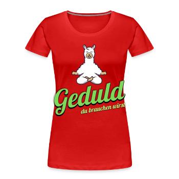Geduld Alpaka Meditation - Frauen Premium Bio T-Shirt - Rot - Vorne - Mia (176cm)