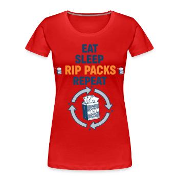 Pack de Riche Manger Sommeil Booster de cartes à collectionner répété - T-shirt bio Premium Femme - rouge - Devant - Mia (176cm)