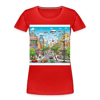 Futuristische Stadtflug-Parade - Frauen Premium Bio T-Shirt - Rot - Vorne - Mia (176cm)