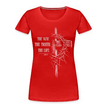 Jésus - La Voie - La Vérité - La Vie - T-shirt bio Premium Femme - rouge - Devant - Mia (176cm)