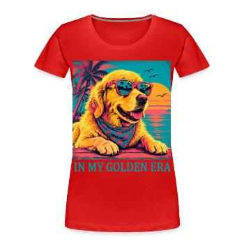 Golden Retriever Era Vintage | Retro Sunset Dog - Women's Premium Organic T-Shirt - red - Front - Mia (176cm)