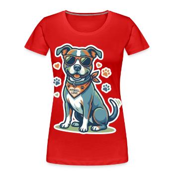 Cool Pitbull in Sunglasses - Cute Pitbull Love Dog - Women's Premium Organic T-Shirt - red - Front - Mia (176cm)