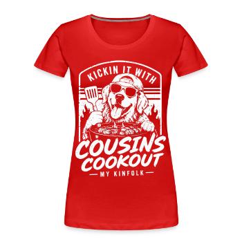 Hundegrill-Cousinen-Grillfest | Familienhumor - Frauen Premium Bio T-Shirt - Rot - Vorne - Mia (176cm)