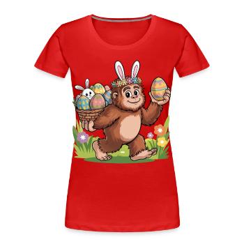 Joyeuse Pâques, douce chasse aux œufs du lapin, œufs de Pâques - T-shirt bio Premium Femme - rouge - Devant - Mia (176cm)
