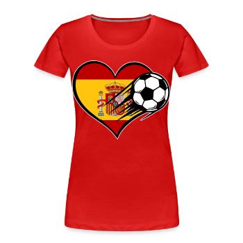 Spanien Flagge Fußball mit Herz - Frauen Premium Bio T-Shirt - Rot - Vorne - Mia (176cm)