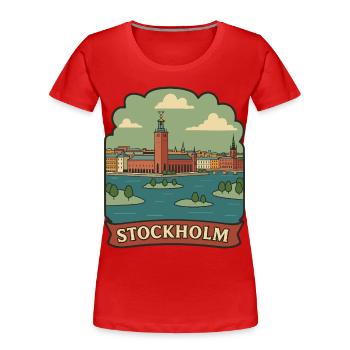 Stockholm City Hall Retro Travel Badge - Women's Premium Organic T-Shirt - red - Front - Mia (176cm)