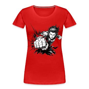 Coup de poing de combat manga - T-shirt bio Premium Femme - rouge - Devant - Mia (176cm)