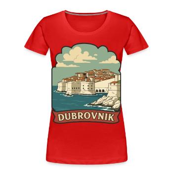 Dubrovnik Croatia Old Town Walls Retro Badge - Women's Premium Organic T-Shirt - red - Front - Mia (176cm)