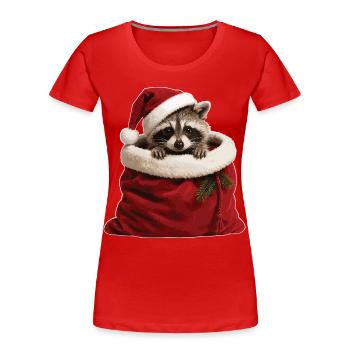 Waschbär im Weihnachtssack - Frauen Premium Bio T-Shirt - Rot - Vorne - Mia (176cm)