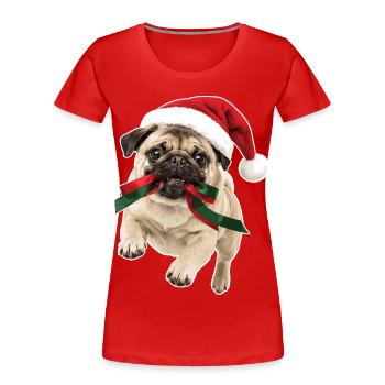 Verspielter Weihnachts Mops - Frauen Premium Bio T-Shirt - Rot - Vorne - Mia (176cm)