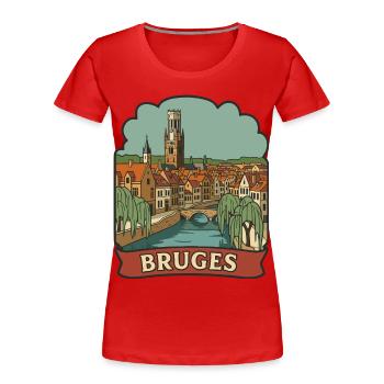 Brügge Belgien Retro Reise-Abzeichen-Aufkleber - Frauen Premium Bio T-Shirt - Rot - Vorne - Mia (176cm)