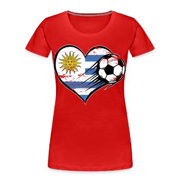Uruguay Flagge Fußball mit Herz used - Frauen Premium Bio T-Shirt - Rot - Vorne - Mia (176cm)