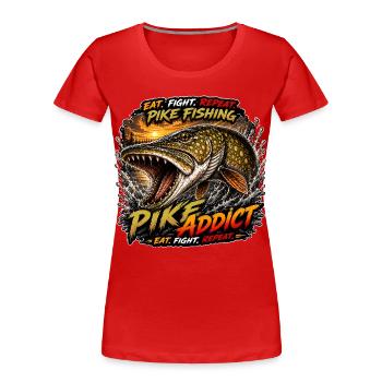 T-shirt Brochet Pêcheur Accro - T-shirt bio Premium Femme - rouge - Devant - Mia (176cm)