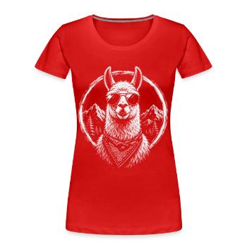 Lama avec lunettes de soleil Bandan Shirt - T-shirt bio Premium Femme - rouge - Devant - Mia (176cm)