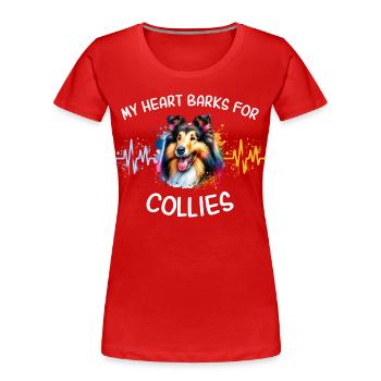 Ligne du cœur du colley à poils longs - T-shirt bio Premium Femme - rouge - Devant - Mia (176cm)