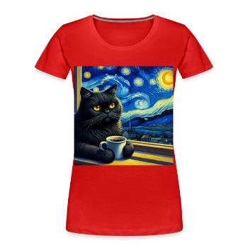 Nuit étoilée du chat noir - T-shirt bio Premium Femme - rouge - Devant - Mia (176cm)