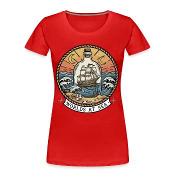Worlds At Sea Retro Badge Bottle Boat - Women's Premium Organic T-Shirt - red - Front - Mia (176cm)