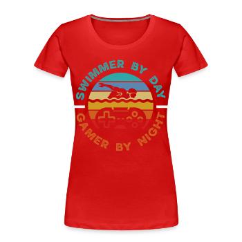 Funny Swimmers Sayings & Swimming Club Design - Women's Premium Organic T-Shirt - red - Front - Mia (176cm)
