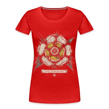 Le design de l’emblème vintage de la rose blanche du Yorkshire - T-shirt bio Premium Femme - rouge - Devant - Mia (176cm)