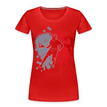 Lacrossespieler Farbklecks Herren Jungen Lacrosse  - Frauen Premium Bio T-Shirt - Rot - Vorne - Mia (176cm)