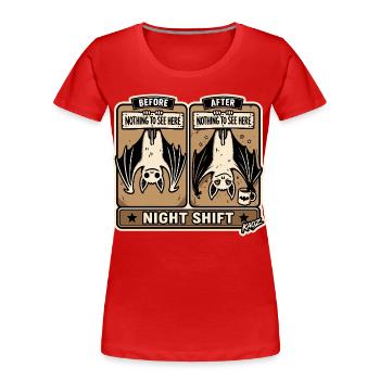 Night Shift Bats Comic Tee - T-shirt bio Premium Femme - rouge - Devant - Mia (176cm)