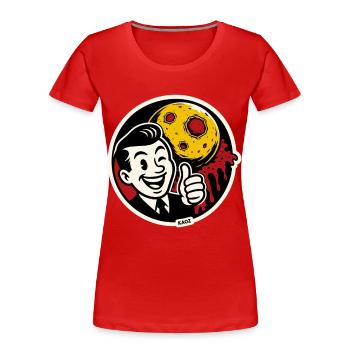 Cosmic Retro Moon Smile Sticker - Women's Premium Organic T-Shirt - red - Front - Mia (176cm)