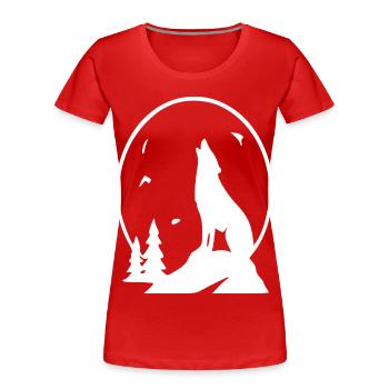 Wolfsnacht Mondsilhouette - Frauen Premium Bio T-Shirt - Rot - Vorne - Mia (176cm)