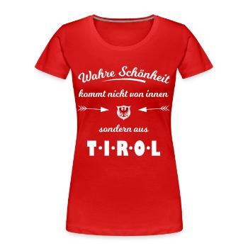 Tiroler Schönheit: Aus Tirol - Frauen Premium Bio T-Shirt - Rot - Vorne - Mia (176cm)