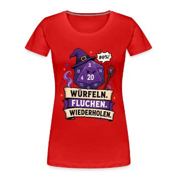 Würfeln Fluchen Wiederholen Shirt - Frauen Premium Bio T-Shirt - Rot - Vorne - Mia (176cm)