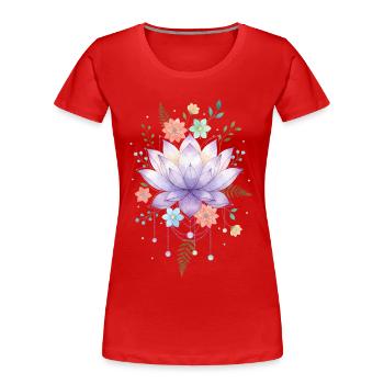 Spiritualité Géométrie Sacrée Fleur de Lotus Zen - T-shirt bio Premium Femme - rouge - Devant - Mia (176cm)