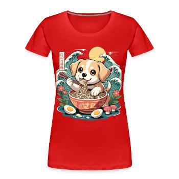 Kawaii Puppy Ramen Waves たのろ稲朔 Sunrise Bowl - Women's Premium Organic T-Shirt - red - Front - Mia (176cm)