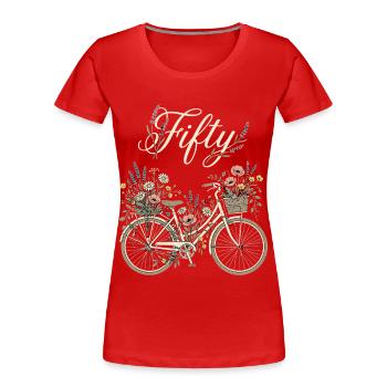 50 Geburtstag Fahrrad Blumen Radfahrerin - Frauen Premium Bio T-Shirt - Rot - Vorne - Mia (176cm)