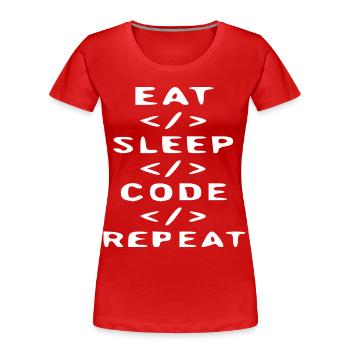 Eat Sleep Code Repeat T-Shirt - T-shirt bio Premium Femme - rouge - Devant - Mia (176cm)