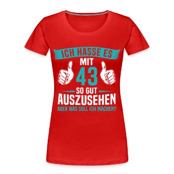43 Jahre 43. Geburtstag Mann Frau 43 Jahre - Frauen Premium Bio T-Shirt - Rot - Vorne - Mia (176cm)