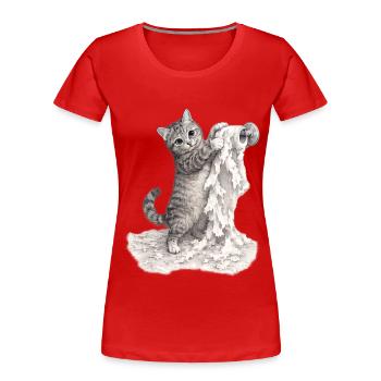 Caught in the Act – Mischievous Cat - Women's Premium Organic T-Shirt - red - Front - Mia (176cm)