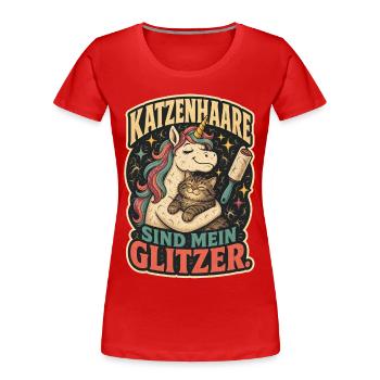 Katzenhaare sind mein Glitzer Shirt - Frauen Premium Bio T-Shirt - Rot - Vorne - Mia (176cm)