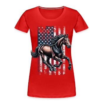 Trakehner US Trakehner - T-shirt bio Premium Femme - rouge - Devant - Mia (176cm)